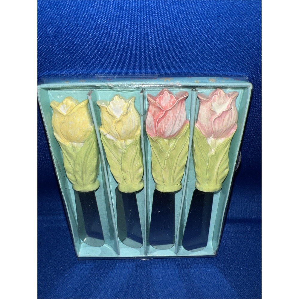 Yellow Pink Floral Cheese Spreaders Set Of 4